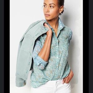 J. Jill Blue and Green Floral Blouse
